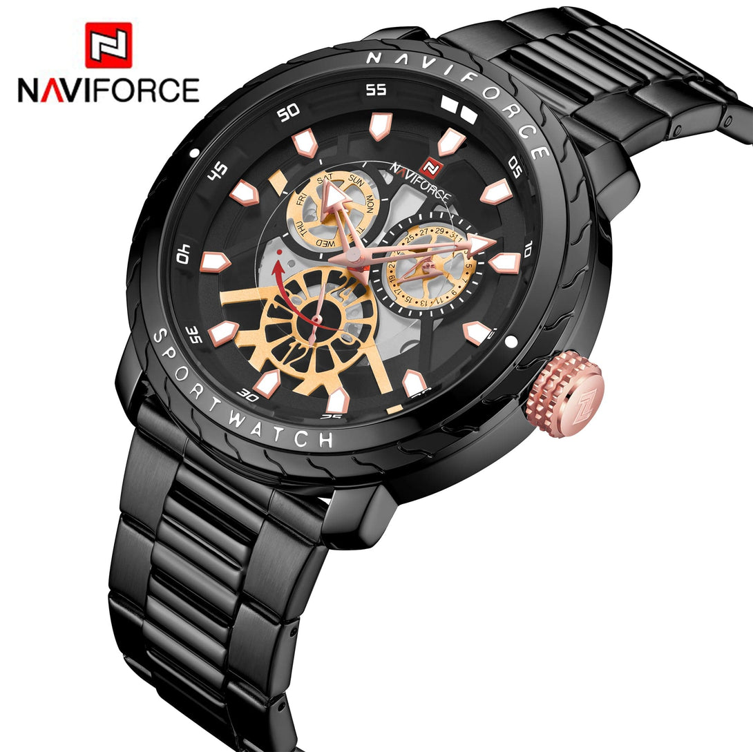 NAVIFORCE ANALOG NF9158 B/B STAINLESS STEEL CHRONOGRAPH QUARTZ MEN'S WATCH - H2 Hub Watches