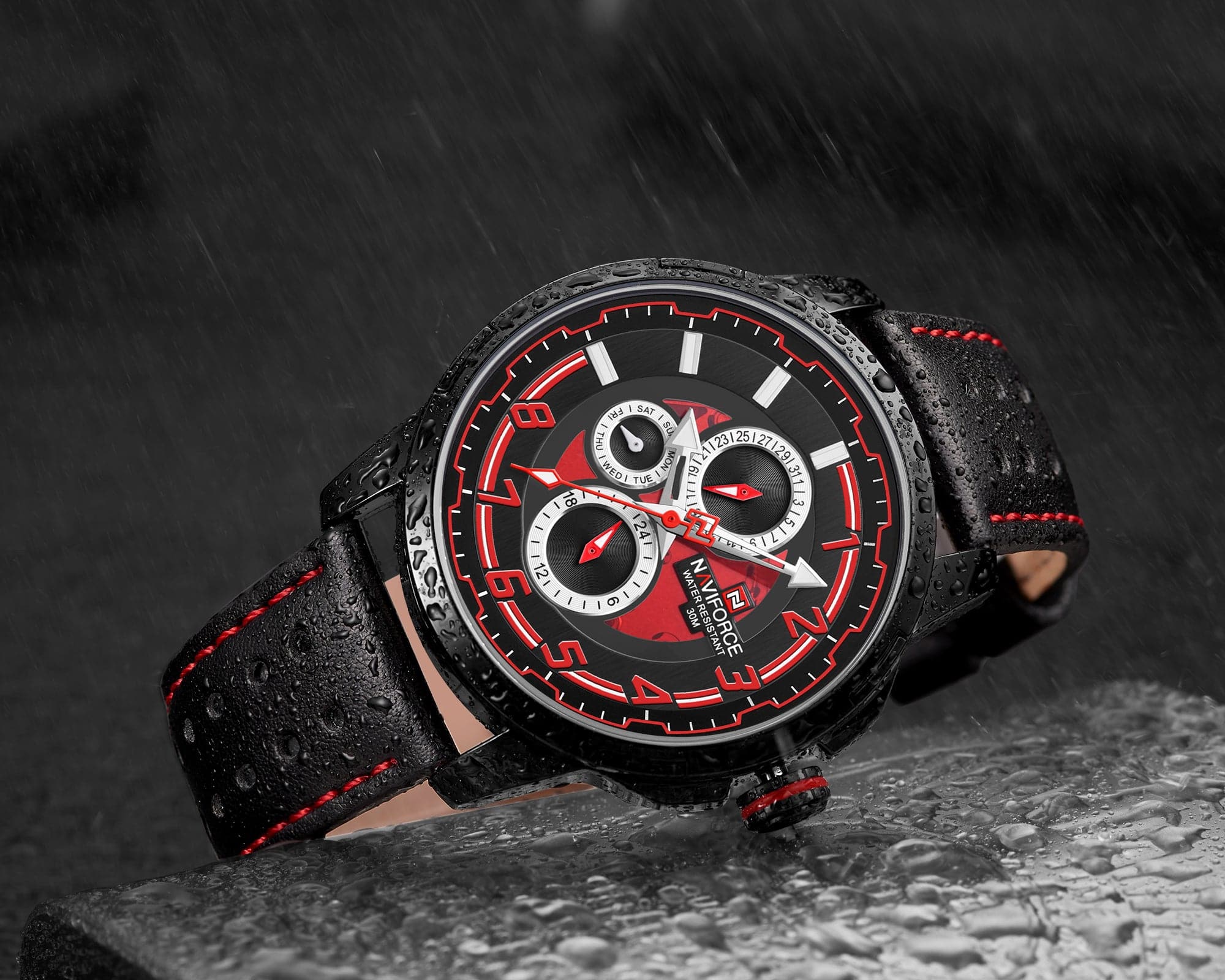 NAVIFORCE ANALOG NF9142 B/R/B QUARTZ MEN'S WATCH - H2 Hub Watches