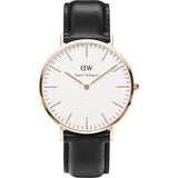 DANIEL WELLINGTON CLASSIC SHEFFIELD ROSE GOLD STAINLESS STEEL DW00100007 BLACK LEATHER STRAP MEN'S WATCH