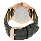 DANIEL WELLINGTON DAPPER READING ROSE GOLD STAINLESS STEEL DW00100107 BLACK LEATHER STRAP MEN'S WATCH