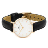 DANIEL WELLINGTON CLASSIC PETITE SHEFFIELD ROSE GOLD STAINLESS STEEL DW00100230 BLACK LEATHER STRAP WOMEN'S WATCH
