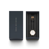 DANIEL WELLINGTON CLASSIC PETITE SHEFFIELD ROSE GOLD STAINLESS STEEL DW00100230 BLACK LEATHER STRAP WOMEN'S WATCH