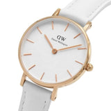 DANIEL WELLINGTON PETITE 28 BONDI ROSE GOLD STAINLESS STEEL DW00100249 WHITE LEATHER STRAP WOMEN'S WATCH