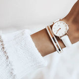 DANIEL WELLINGTON PETITE 28 BONDI ROSE GOLD STAINLESS STEEL DW00100249 WHITE LEATHER STRAP WOMEN'S WATCH