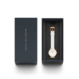 DANIEL WELLINGTON PETITE 28 BONDI ROSE GOLD STAINLESS STEEL DW00100249 WHITE LEATHER STRAP WOMEN'S WATCH