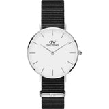 DANIEL WELLINGTON CLASSIC PETITE CORNWALL SILVER STAINLESS STEEL DW00100254 BLACK NATO STRAP WOMEN'S WATCH