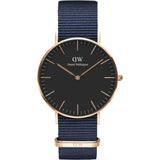 DANIEL WELLINGTON CLASSIC 36 BAYSWATER ROSE GOLD STAINLESS STEEL DW00100281 BLUE NATO STRAP UNISEX WATCH