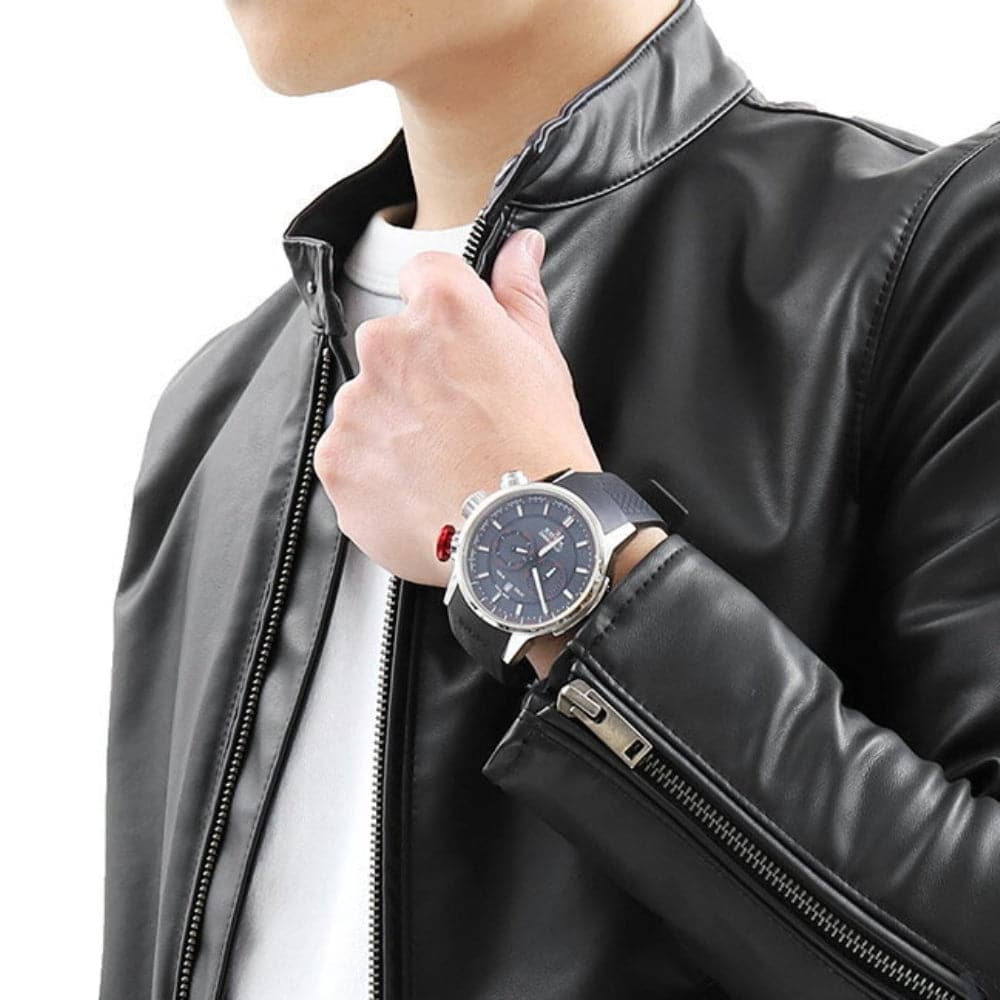 EDOX ED10302-3-GR3 BLAC LEATHER MEN'S WATCH - H2 Hub Watches