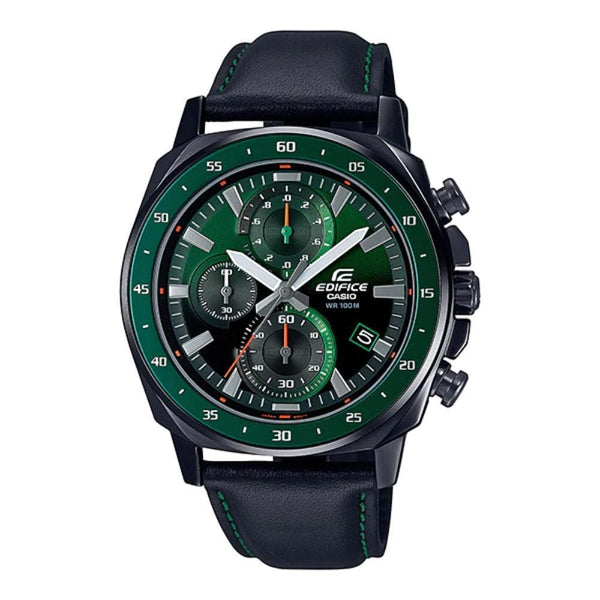 Casio Edifice Green Dial Chronograph Blue Leather Strap Men Watch EFV-600CL-3AVUDF-P