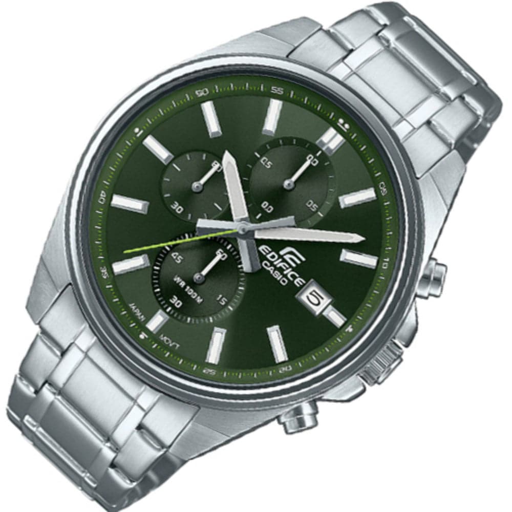 Casio Edifice Green Dial And Silver Stainless Steel Strap Men Watch EFV 610D 3CVUDF