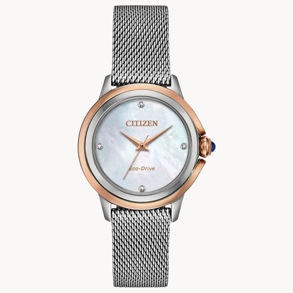 CITIZEN EM0796-59Y CECI ECO DRIVE DIAMOND MOP DIAL MESH BRACELET WOMEN'S WATCH