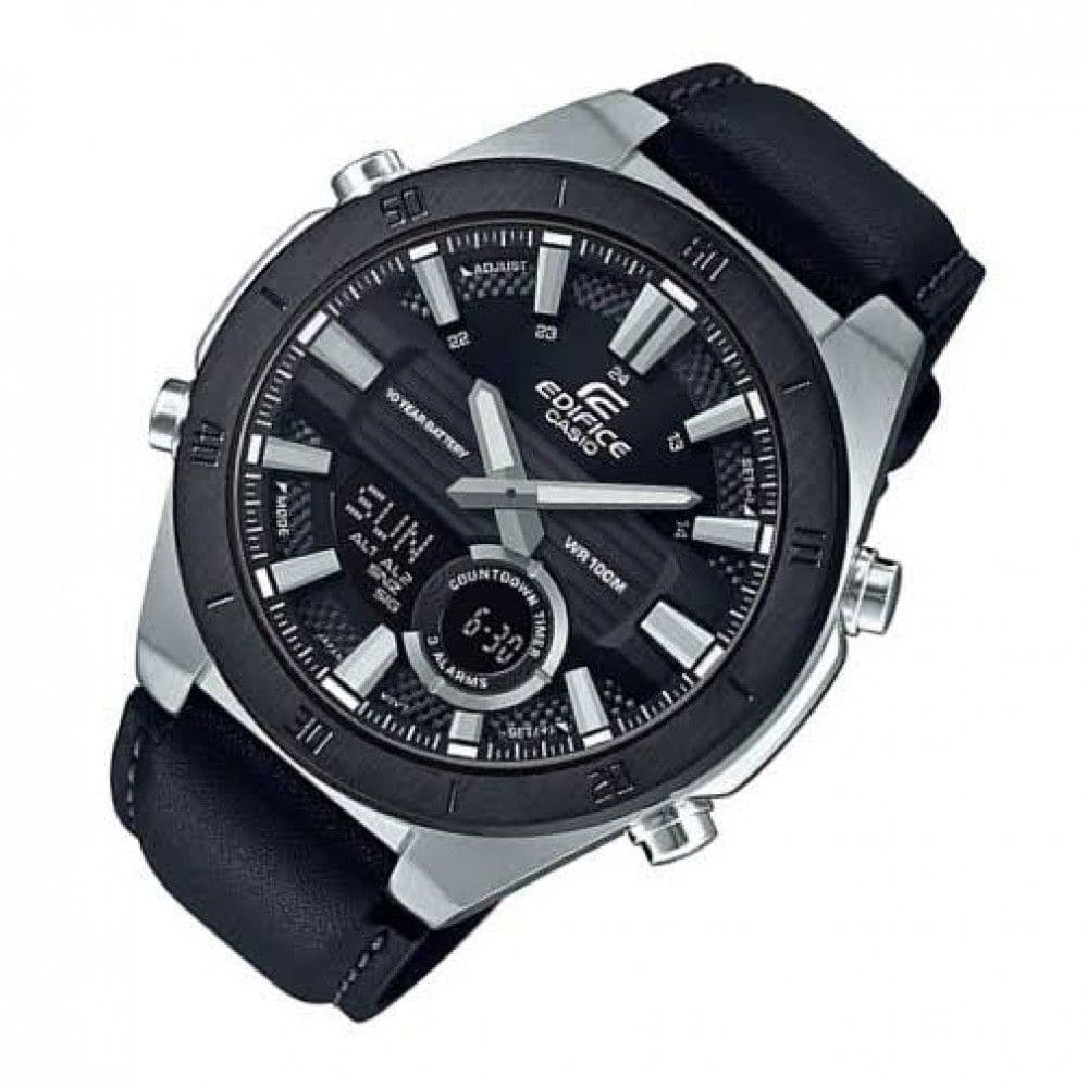 CASIO EDIFICE CHRONOGRAPH SILVER STAINLESS STEEL ERA-110BL-1AVDF BLACK LEATHER STRAP MEN'S WATCH - H2 Hub Watches