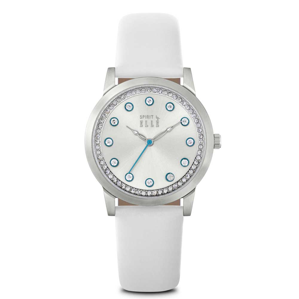 SPIRIT BY ELLE ANALOG QUARTZ SILVER STAINLESS STEEL ES20100S01X WHITE LEATHER STRAP WOMEN'S WATCH - H2 Hub Watches
