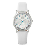 SPIRIT BY ELLE ANALOG QUARTZ SILVER STAINLESS STEEL ES20100S01X WHITE LEATHER STRAP WOMEN'S WATCH - H2 Hub Watches
