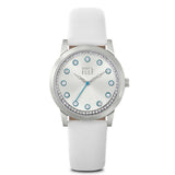 SPIRIT BY ELLE ANALOG QUARTZ SILVER STAINLESS STEEL ES20100S01X WHITE LEATHER STRAP WOMEN'S WATCH - H2 Hub Watches