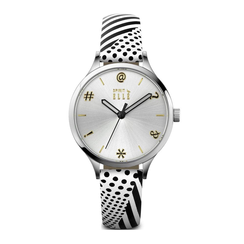 ELLE ES20140S01X BLACK WHITE LEATHER STRAP WOMEN'S WATCH - H2 Hub Watches