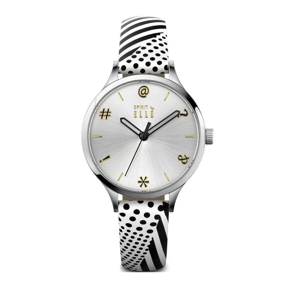 ELLE ES20140S01X BLACK WHITE LEATHER STRAP WOMEN'S WATCH - H2 Hub Watches
