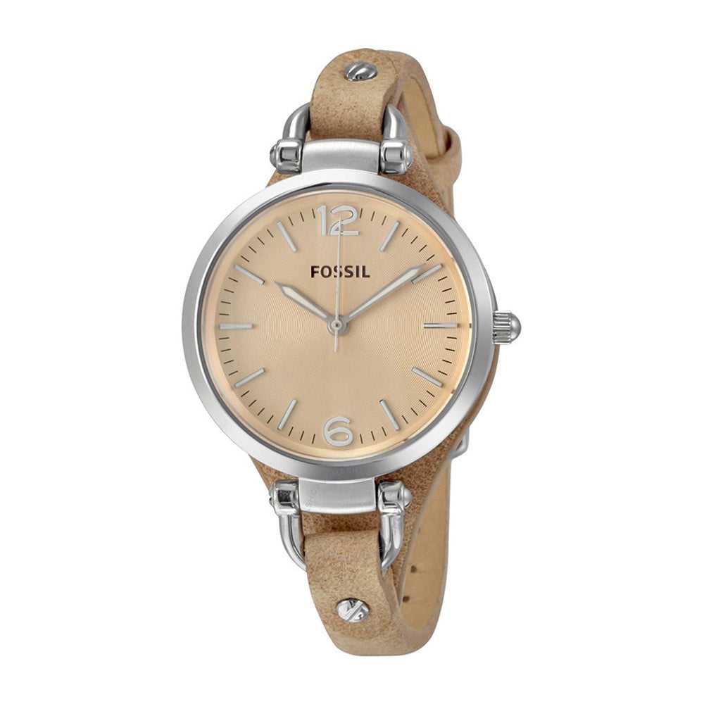 FOSSIL GEORGIA ANALOG QUARTZ SILVER STAINLESS STEEL ES2830 BROWN LEATHER STRAP WOMEN'S WATCH - H2 Hub Watches
