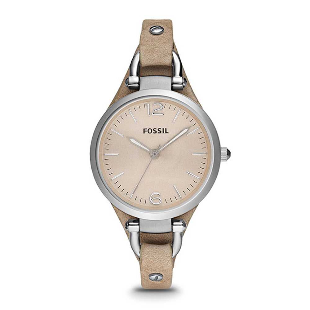 FOSSIL GEORGIA ANALOG QUARTZ SILVER STAINLESS STEEL ES2830 BROWN LEATHER STRAP WOMEN'S WATCH - H2 Hub Watches