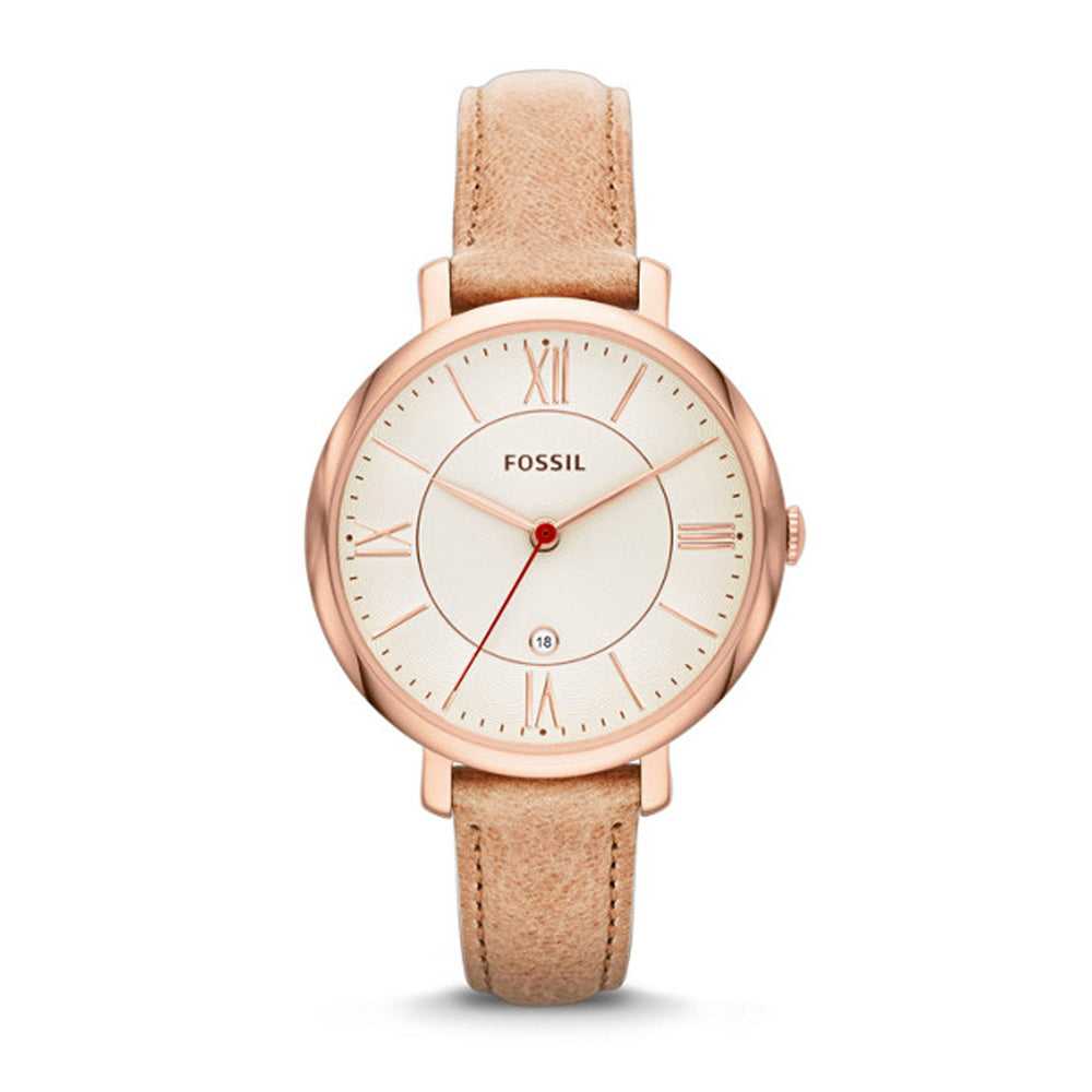 FOSSIL JACQUELINE ANALOG QUARTZ ROSE GOLD STAINLESS STEEL ES3487 BROWN LEATHER STRAP WOMEN'S WATCH - H2 Hub Watches