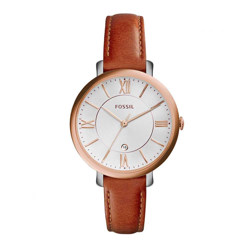 FOSSIL JACQUELINE CEDAR ANALOG QUARTZ TWO TONE STAINLESS STEEL ES3842 BROWN LEATHER STRAP WOMEN'S WATCH - H2 Hub Watches
