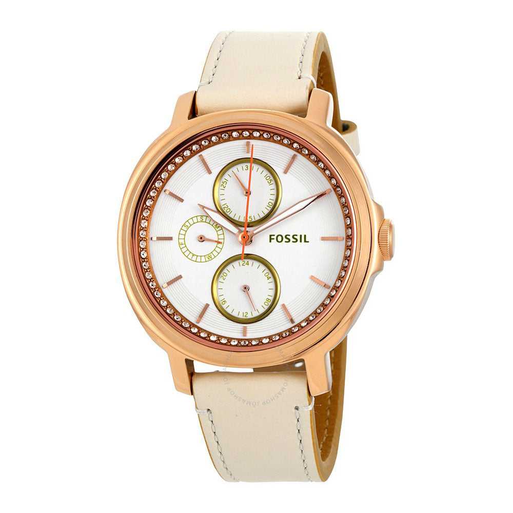 FOSSIL CHELSEY ANALOG QUARTZ ROSE GOLD STAINLESS STEEL ES3930 BEIGE LEATHER STRAP WOMEN'S WATCH - H2 Hub Watches