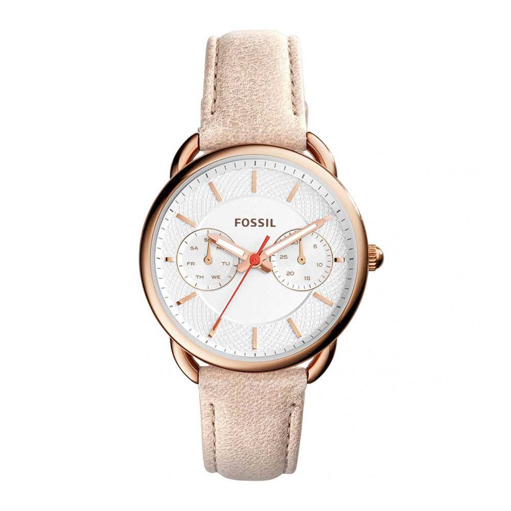 FOSSIL TAILOR MULTIFUNCTION ANALOG QUARTZ ROSE GOLD STAINLESS STEEL ES4007 BEIGE LEATHER STRAP WOMEN'S WATCH - H2 Hub Watches