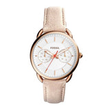 FOSSIL TAILOR MULTIFUNCTION ANALOG QUARTZ ROSE GOLD STAINLESS STEEL ES4007 BEIGE LEATHER STRAP WOMEN'S WATCH - H2 Hub Watches