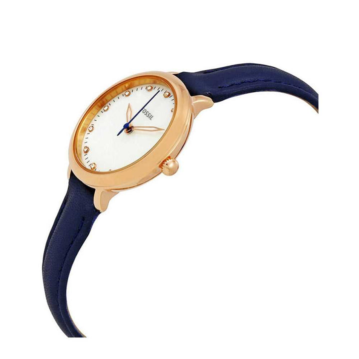 FOSSIL JACQUELINE ANALOG QUARTZ ROSE GOLD STAINLESS STEEL ES4083 BLUE LEATHER STRAP WOMEN'S WATCH - H2 Hub Watches