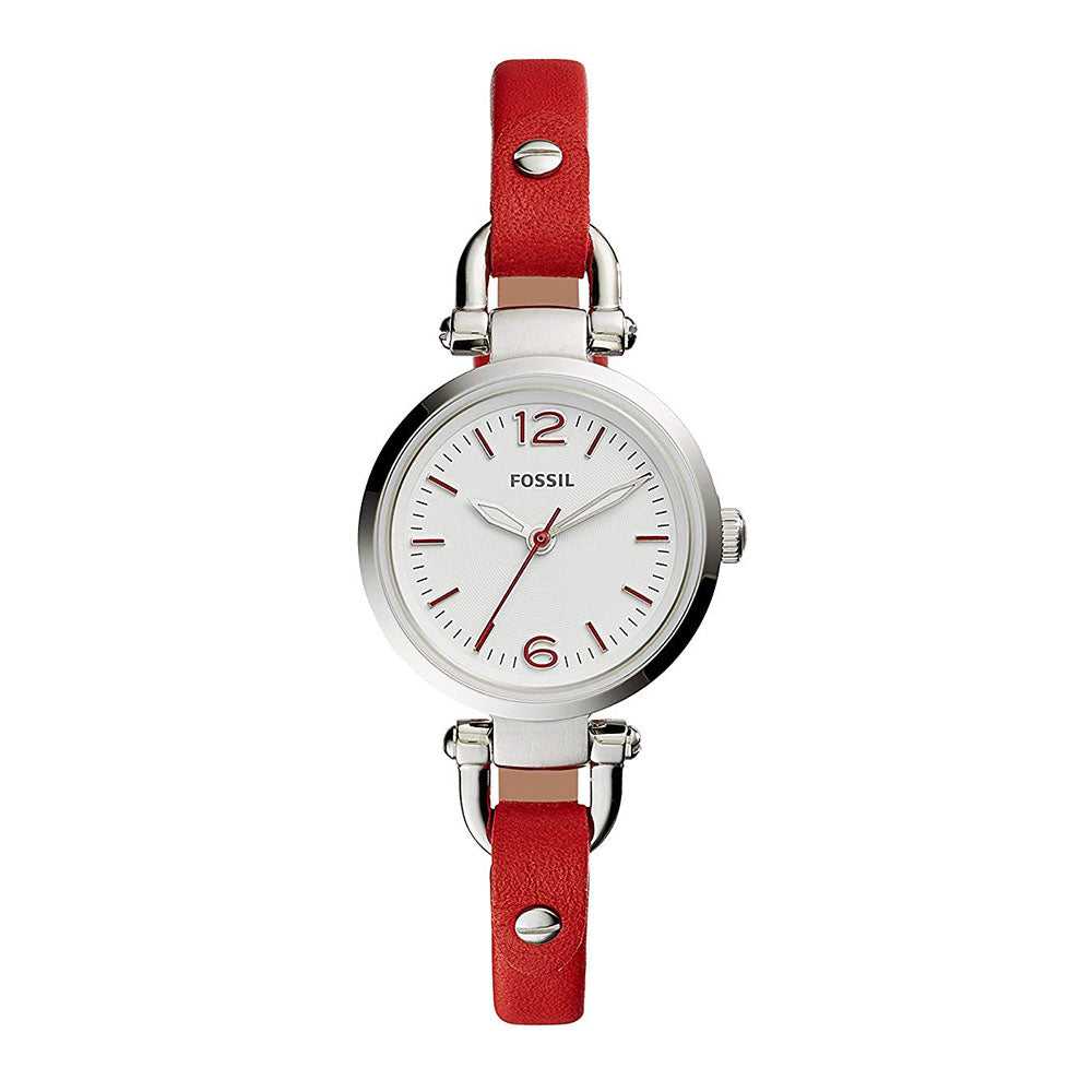 FOSSIL VIRGINIA ANALOG QUARTZ SILVER STAINLESS STEEL ES4119 RED LEATHER STRAP WOMEN'S WATCH - H2 Hub Watches