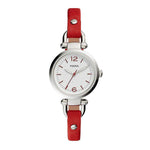 FOSSIL VIRGINIA ANALOG QUARTZ SILVER STAINLESS STEEL ES4119 RED LEATHER STRAP WOMEN'S WATCH - H2 Hub Watches