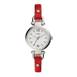FOSSIL VIRGINIA ANALOG QUARTZ SILVER STAINLESS STEEL ES4119 RED LEATHER STRAP WOMEN'S WATCH - H2 Hub Watches