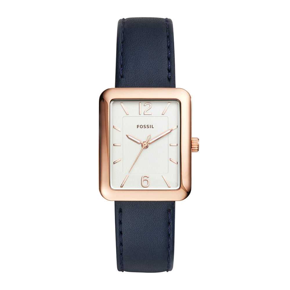 FOSSIL ATWATER ANALOG QUARTZ ROSE GOLD STAINLESS STEEL ES4158 BLUE LEATHER STRAP WOMEN'S WATCH - H2 Hub Watches