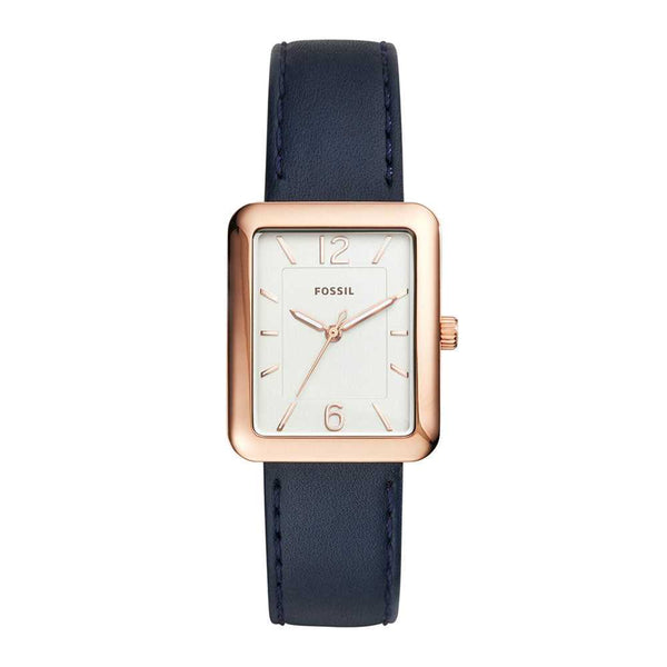FOSSIL ATWATER ANALOG QUARTZ ROSE GOLD STAINLESS STEEL ES4158 BLUE LEATHER STRAP WOMEN'S WATCH - H2 Hub Watches