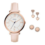 FOSSIL JACQUELINE ANALOG QUARTZ ROSE GOLD STAINLESS STEEL ES4202SET PINK LEATHER STRAP WOMEN'S WATCH - H2 Hub Watches