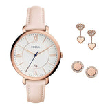 FOSSIL JACQUELINE ANALOG QUARTZ ROSE GOLD STAINLESS STEEL ES4202SET PINK LEATHER STRAP WOMEN'S WATCH - H2 Hub Watches