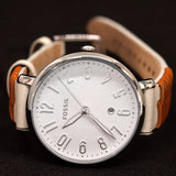 FOSSIL ES4209 JACQUELINE WHITE DIAL TWO-TONE WOVEN LEATHER WOMEN'S WATCH