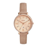 FOSSIL JACQUELINE ANALOG QUARTZ ROSE GOLD STAINLESS STEEL ES4292 SAND LEATHER STRAP WOMEN'S WATCH - H2 Hub Watches