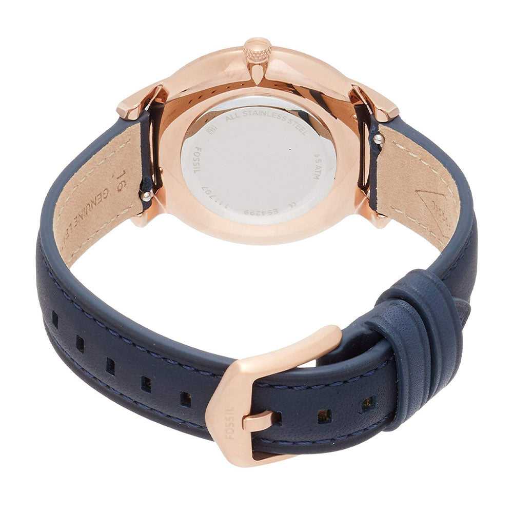 FOSSIL MINIMALIST ANALOG QUARTZ ROSE GOLD STAINLESS STEEL ES4299 BLUE LEATHER STRAP WOMEN'S WATCH - H2 Hub Watches