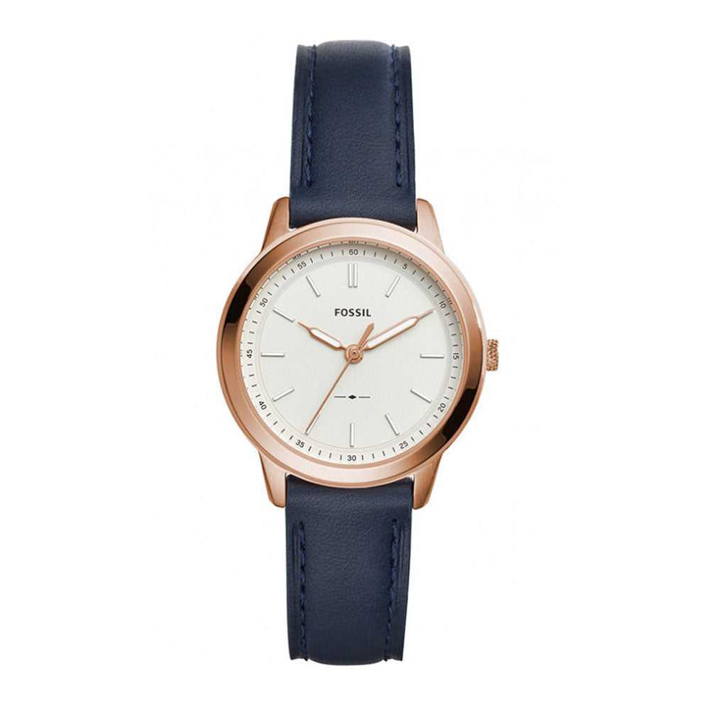 FOSSIL MINIMALIST ANALOG QUARTZ ROSE GOLD STAINLESS STEEL ES4299 BLUE LEATHER STRAP WOMEN'S WATCH - H2 Hub Watches