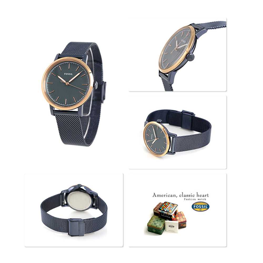 FOSSIL NEELY ANALOG QUARTZ ROSE GOLD STAINLESS STEEL ES4312 BLUE MESH STRAP WOMEN'S WATCH - H2 Hub Watches