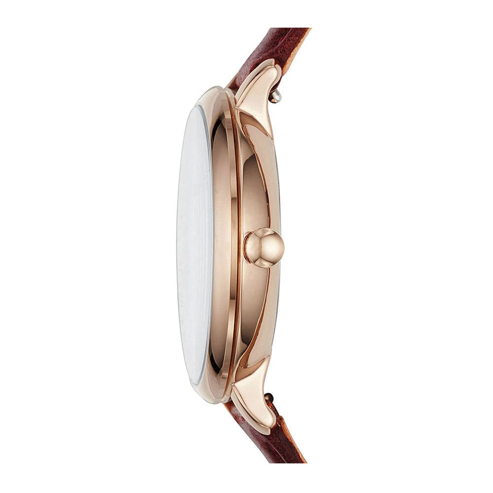FOSSIL JACQUELINE ANALOG QUARTZ ROSE GOLD STAINLESS STEEL ES4326 BROWN LEATHER STRAP WOMEN'S WATCH - H2 Hub Watches