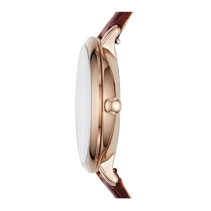 FOSSIL JACQUELINE ANALOG QUARTZ ROSE GOLD STAINLESS STEEL ES4326 BROWN LEATHER STRAP WOMEN'S WATCH - H2 Hub Watches