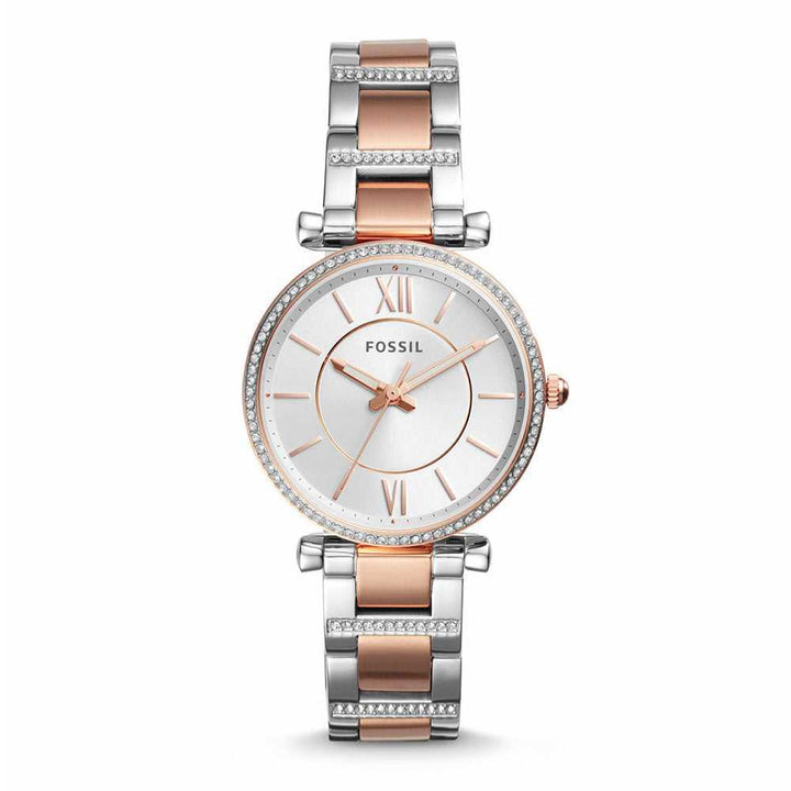 FOSSIL CARLIE ANALOG QUARTZ TWO TONE STAINLESS STEEL ES4342 WOMEN'S WATCH - H2 Hub Watches