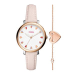 FOSSIL JACQUELINE ANALOG QUARTZ ROSE GOLD STAINLESS STEEL ES4351SET PINK LEATHER STRAP WOMEN'S WATCH - H2 Hub Watches