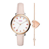 FOSSIL JACQUELINE ANALOG QUARTZ ROSE GOLD STAINLESS STEEL ES4351SET PINK LEATHER STRAP WOMEN'S WATCH - H2 Hub Watches