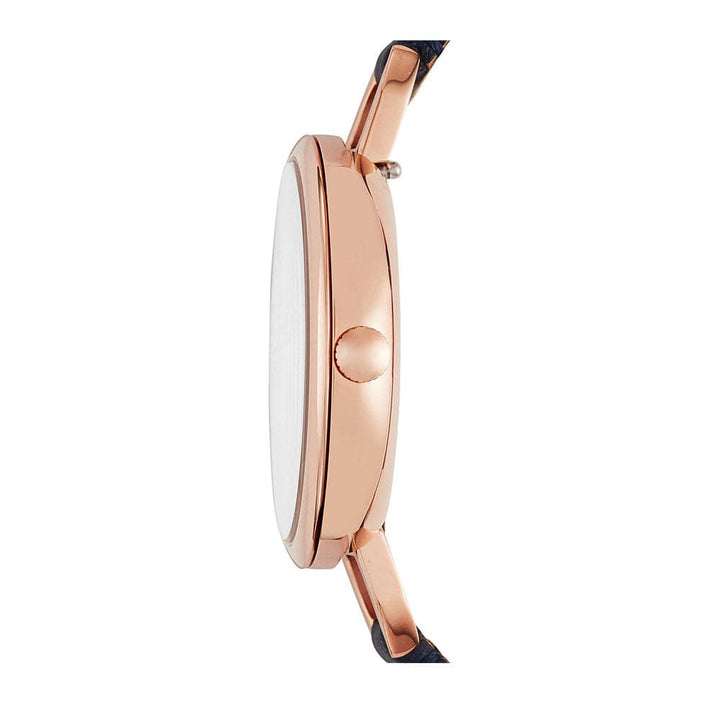 FOSSIL ANNETTE ANALOG QUARTZ ROSE GOLD STAINLESS STEEL ES4355 BLUE LEATHER STRAP WOMEN'S WATCH - H2 Hub Watches