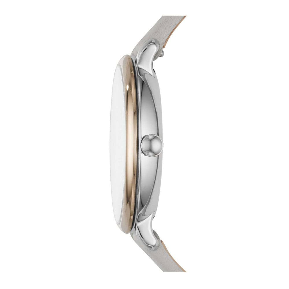 FOSSIL JACQUELINE ANALOG QUARTZ TWO TONE STAINLESS STEEL ES4377 GREY LEATHER STRAP WOMEN'S WATCH - H2 Hub Watches