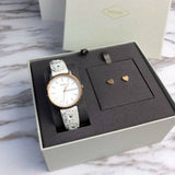 FOSSIL ES4383SETP NEELY THREE HANDS WHITE LEATHER GIFT SET WOMEN'S WATCH
