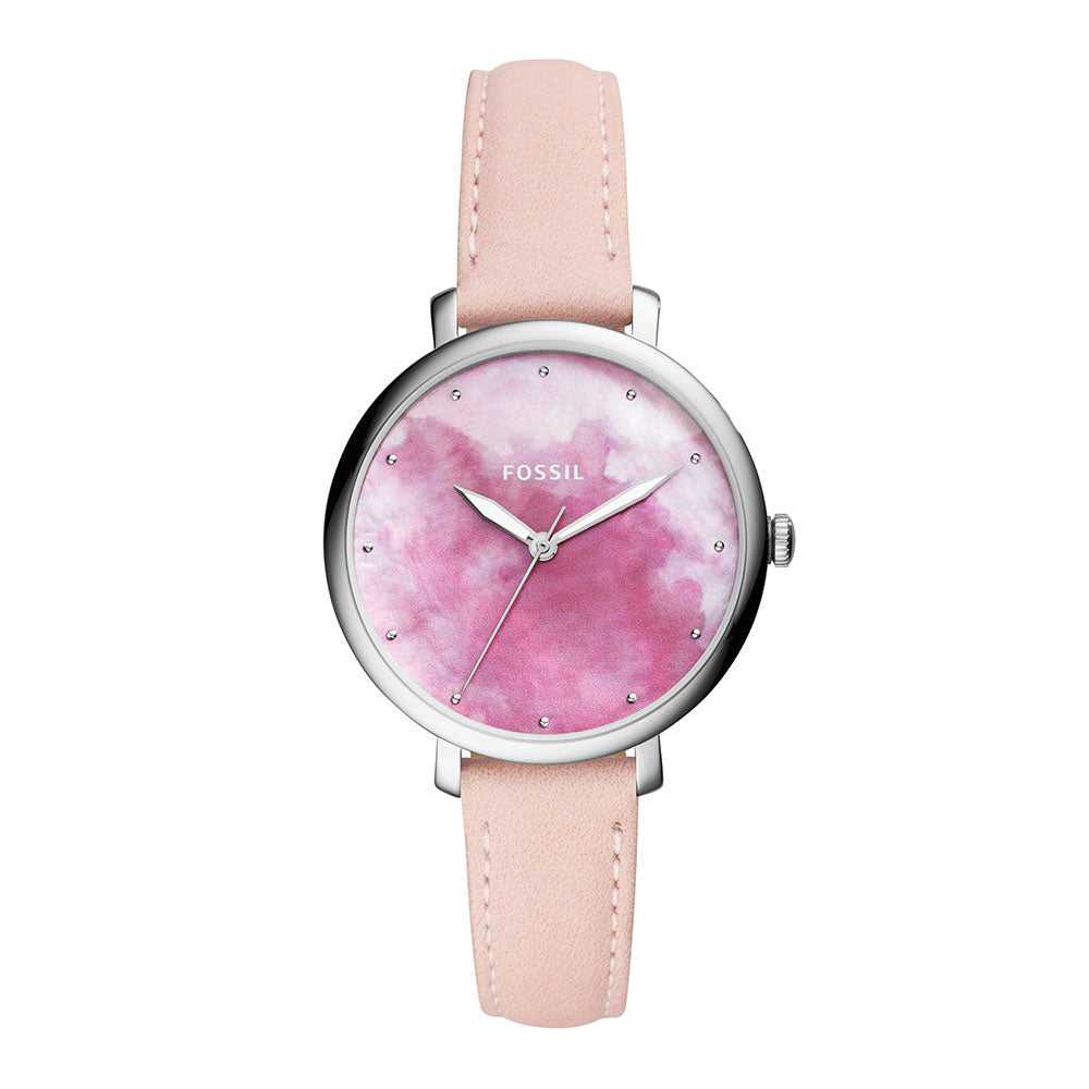 FOSSIL JACQUELINE ANALOG QUARTZ SILVER STAINLESS STEEL ES4385 PINK LEATHER STRAP WOMEN'S WATCH - H2 Hub Watches